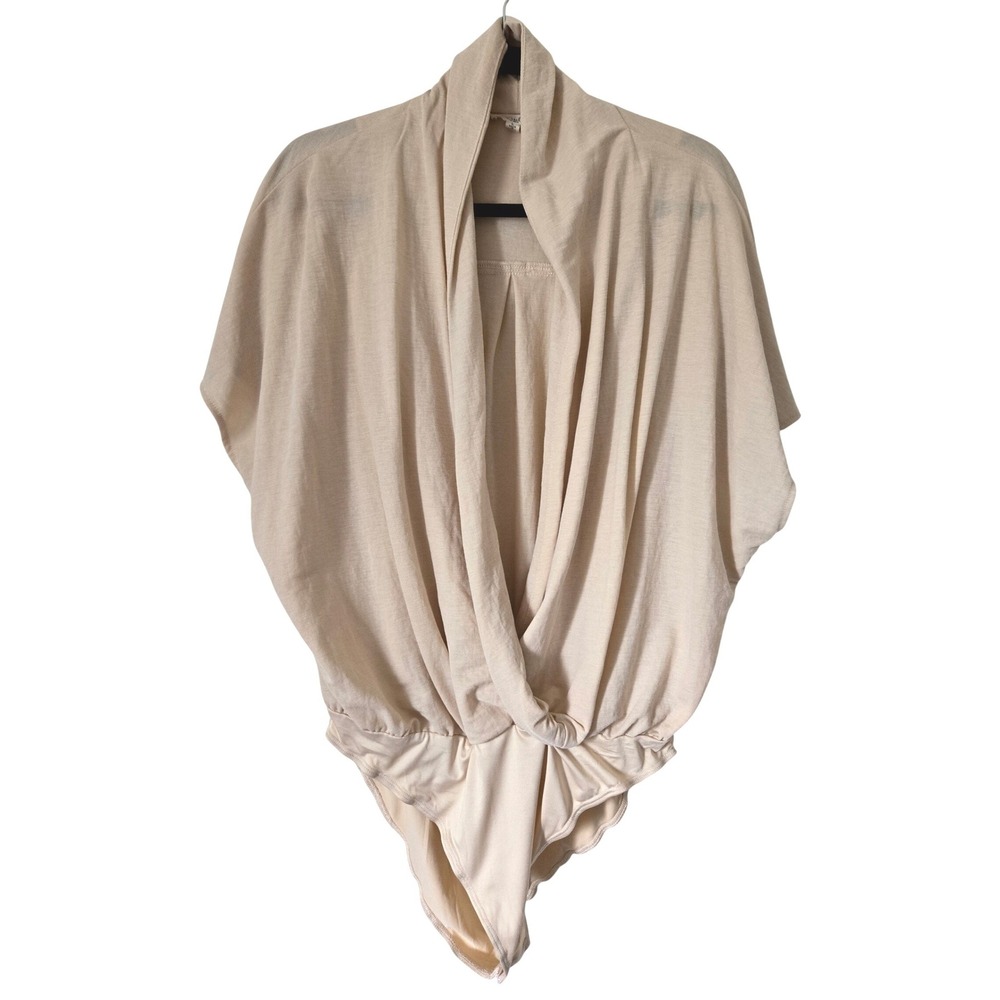 Easel Womens Beige Draped Surplice V-Neck Bodysuit Large Neutral Sleeveless